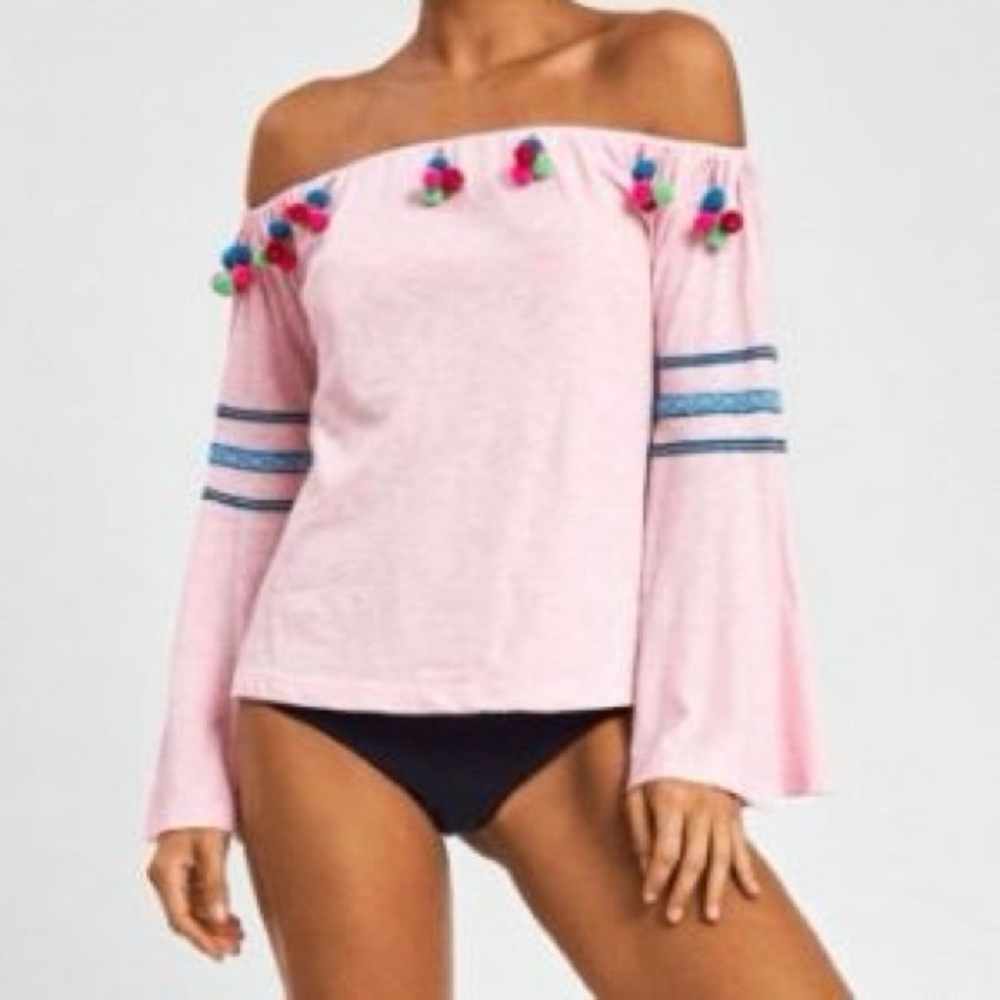 PITUSA Pink Off-Shoulder Top with Pom Pom Details